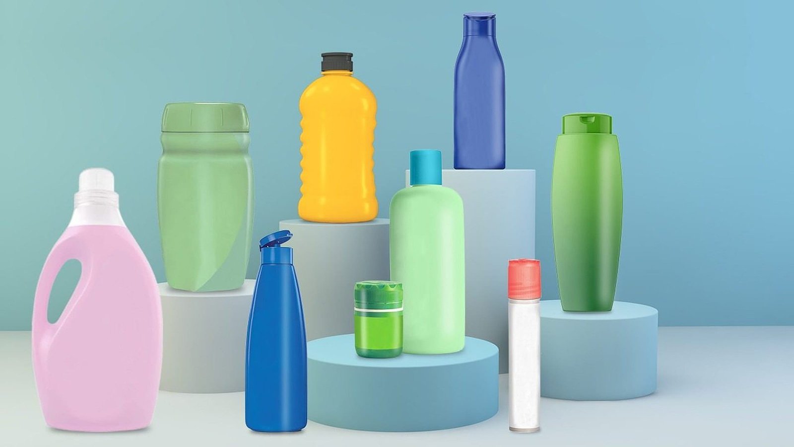 FMCG packaging — bottles, jars and closures on a production line